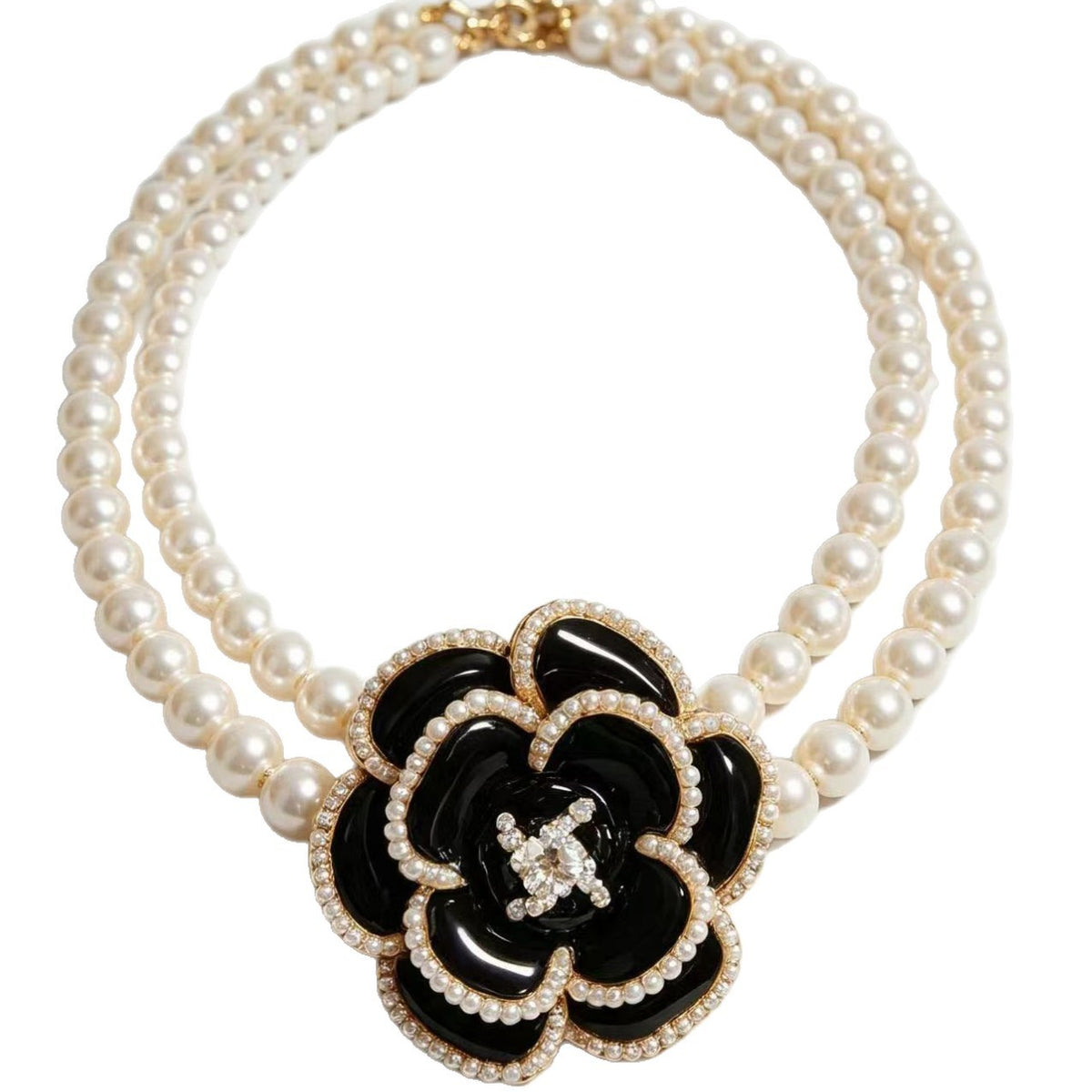 Elegant Layered Camellia Faux Pearl Choker Necklace
