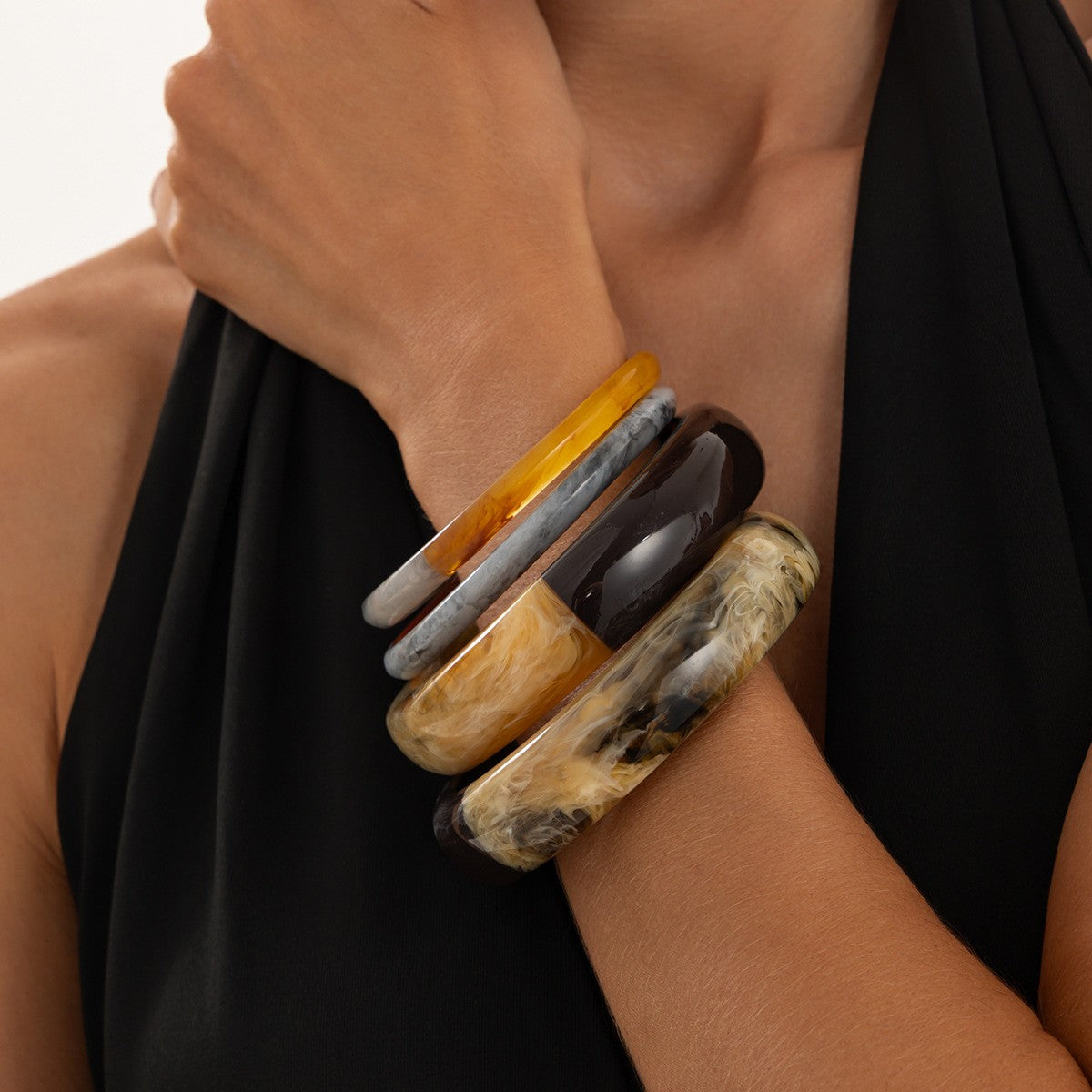 Classy Spliced Marble Resin Bangle Set