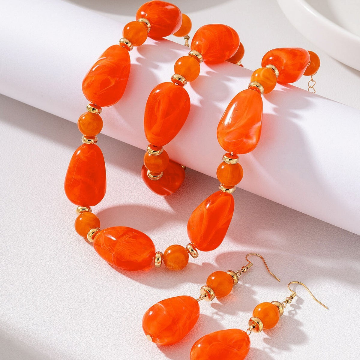 Classy Amber Acrylic Necklace, Bracelet & Earring Set