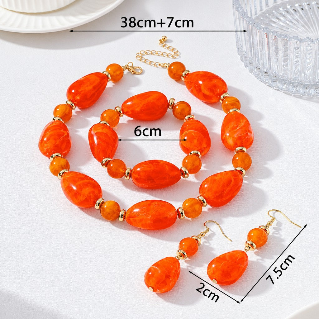 Classy Amber Acrylic Necklace, Bracelet & Earring Set