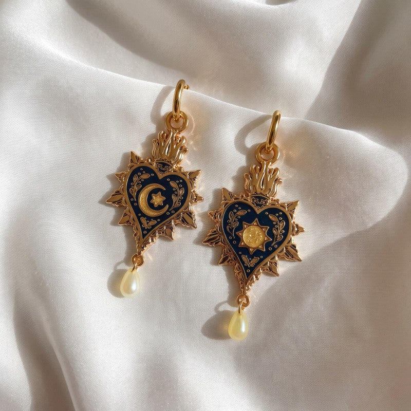 Boho Celestial Sacred Heart Drop Earrings