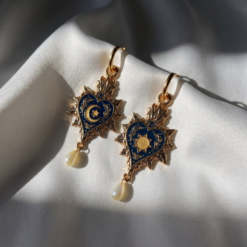 Boho Celestial Sacred Heart Drop Earrings