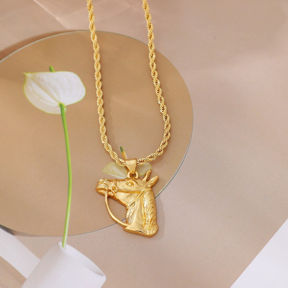 Vintage 3D Horse Head Rope Necklace