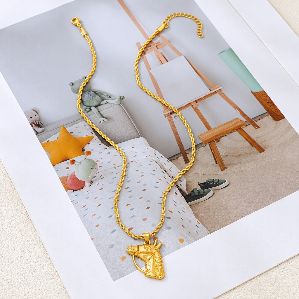 Vintage 3D Horse Head Rope Necklace