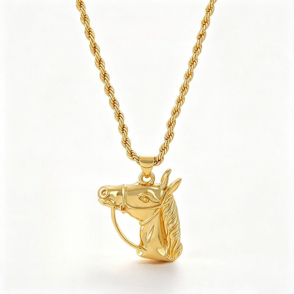 Vintage 3D Horse Head Rope Necklace