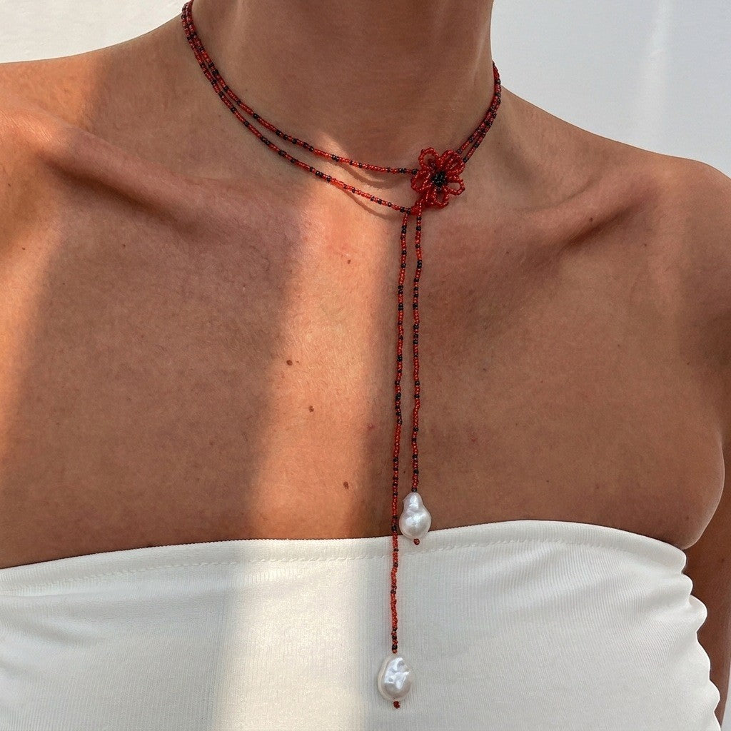 Boho Beaded Flower Tassel Choker Necklace