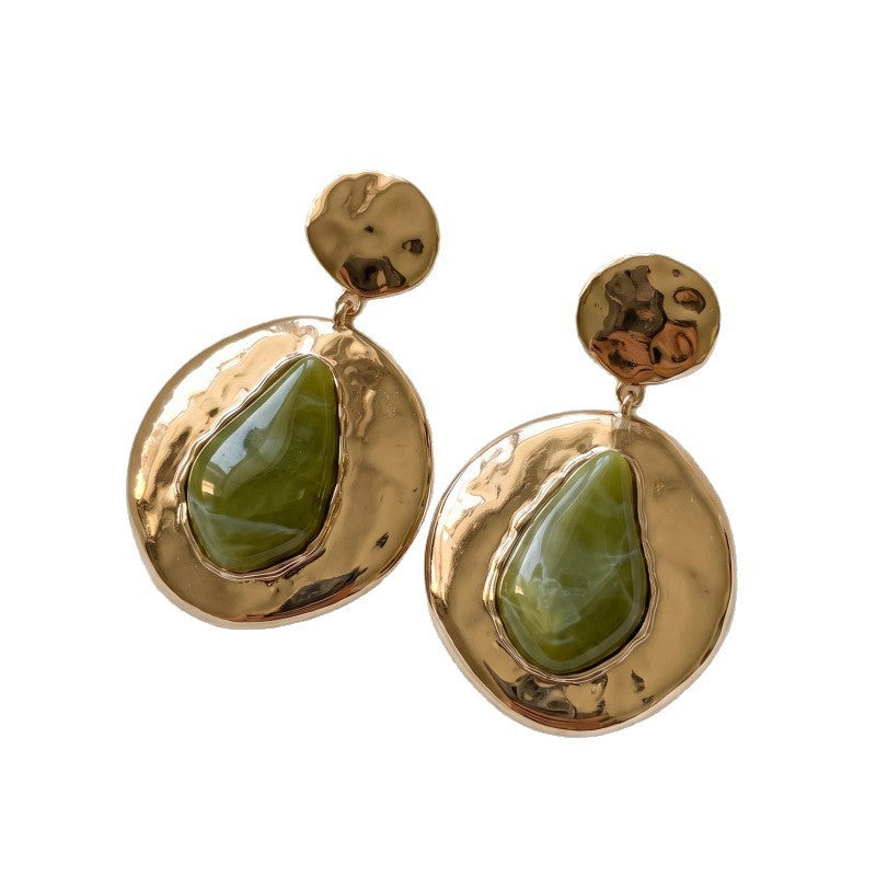 Classy Hammered Green Stone Drop Earrings
