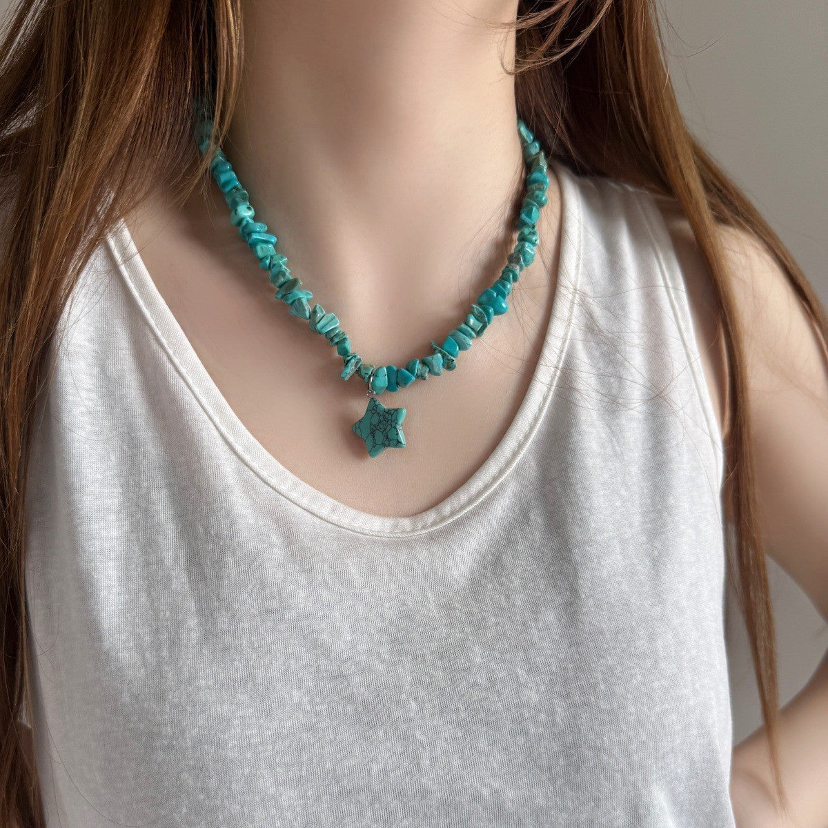 Boho Turquoise Star Chip Necklace