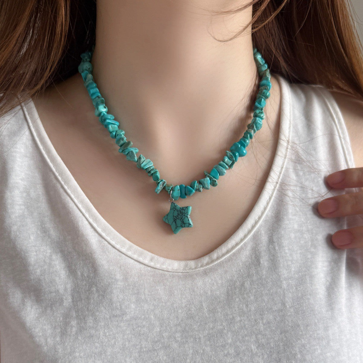 Boho Turquoise Star Chip Necklace
