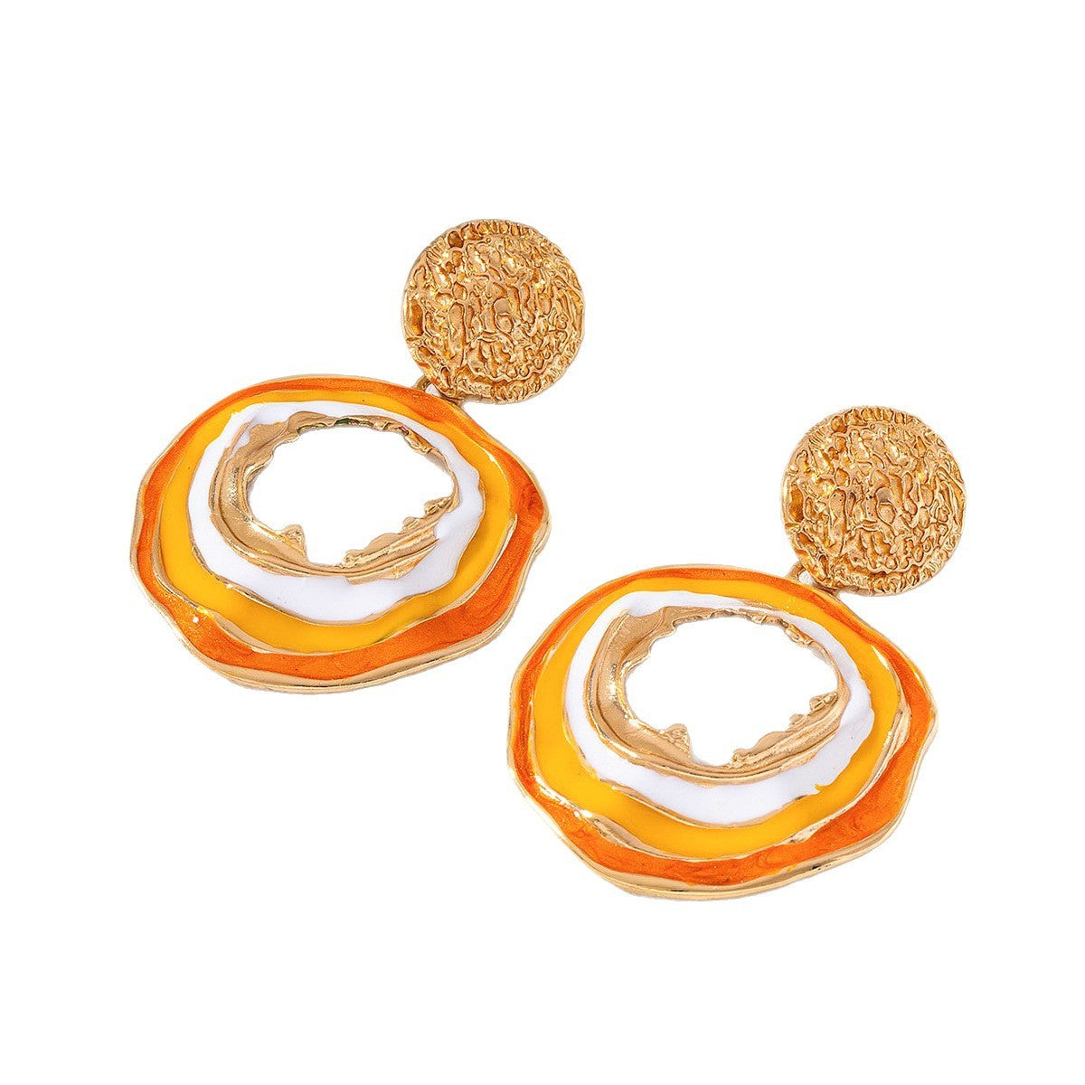 Classy Textured Enamel Circle Drop Earrings