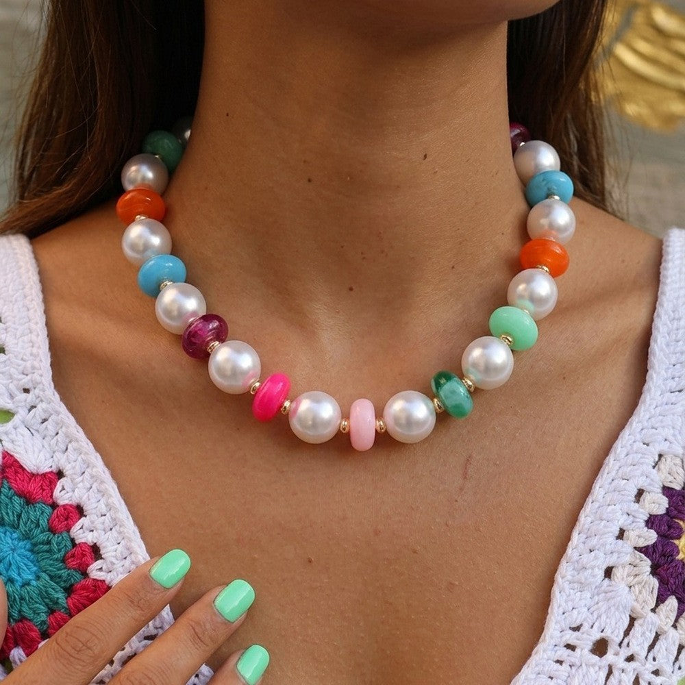 Sweet Multicolor Faux Pearl Beaded Necklace