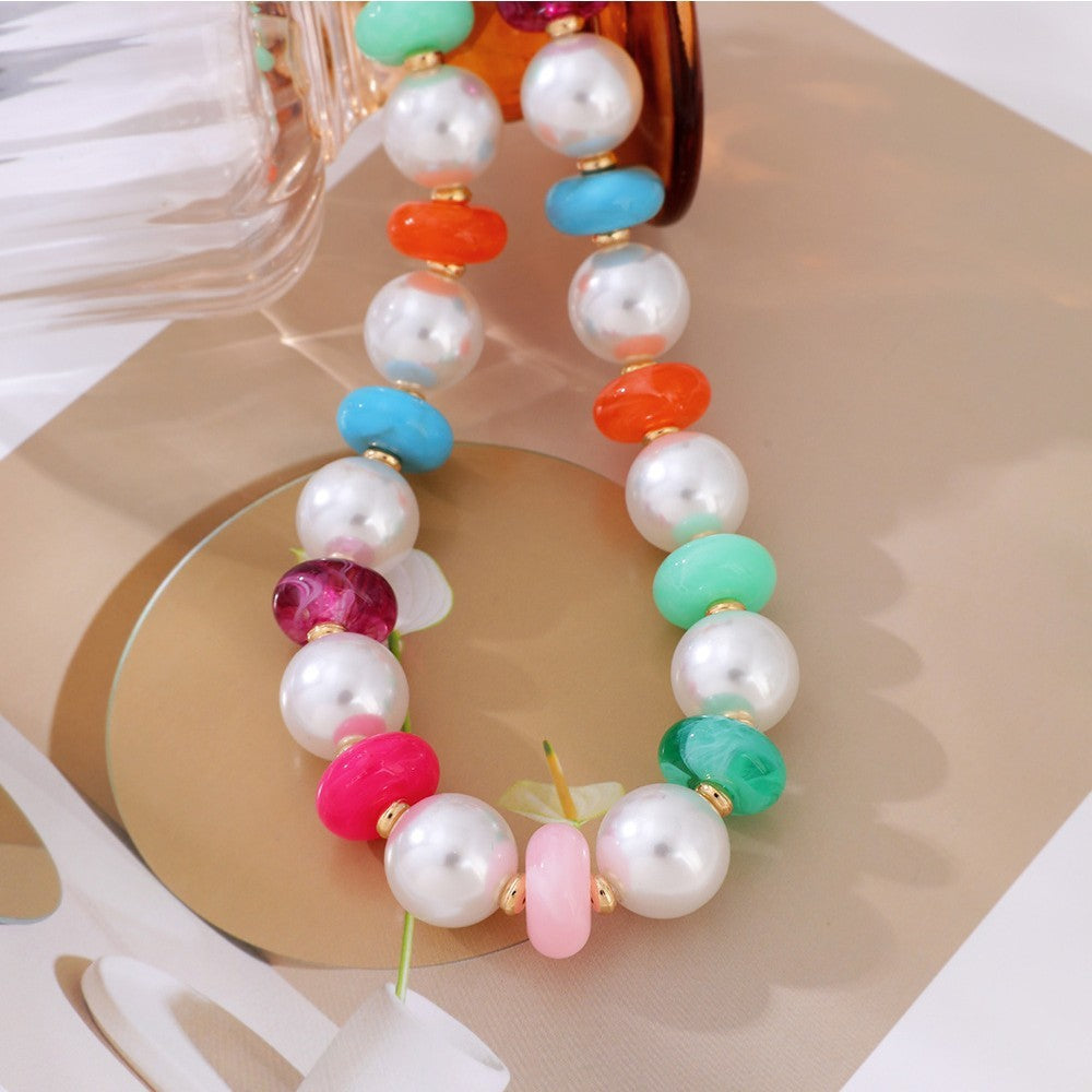 Sweet Multicolor Faux Pearl Beaded Necklace