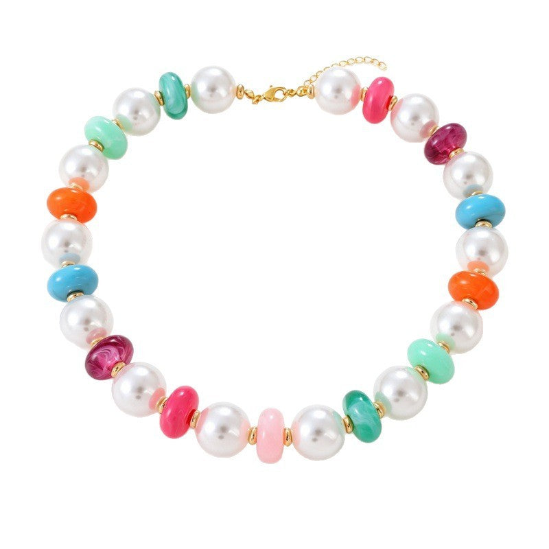 Sweet Multicolor Faux Pearl Beaded Necklace
