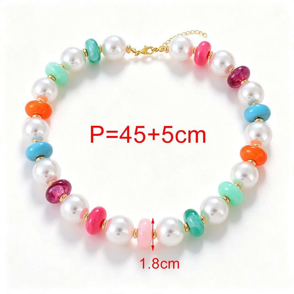 Sweet Multicolor Faux Pearl Beaded Necklace