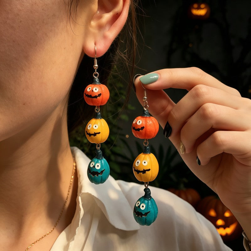 Cute Stacked Witch Hat Pumpkin Earrings