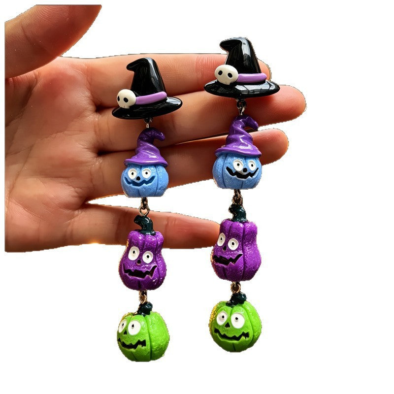 Cute Stacked Witch Hat Pumpkin Earrings