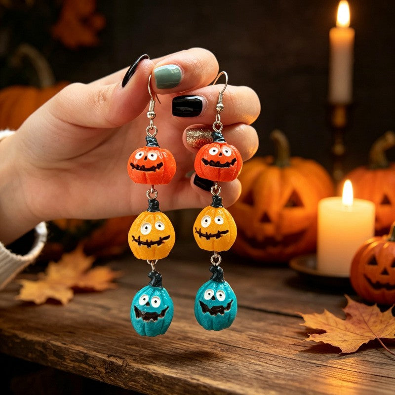 Cute Stacked Witch Hat Pumpkin Earrings