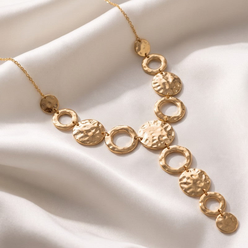 Classy Geometric Disc Cascade Necklace