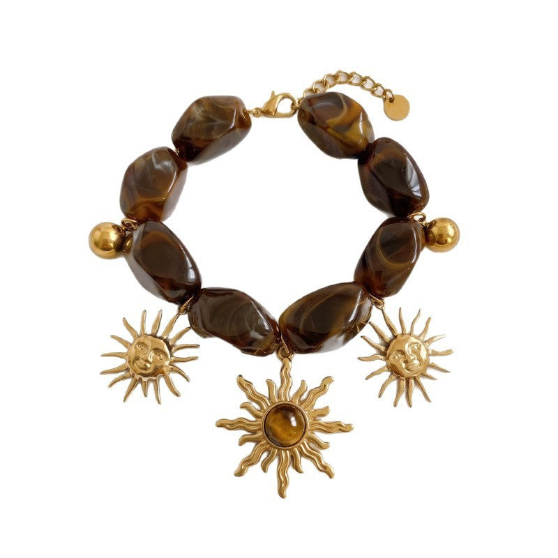Vintage Amber Resin Sun Charm Bracelet