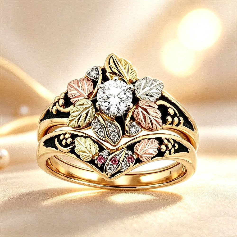 Romantic Tricolor Leaf Stacking Ring Set