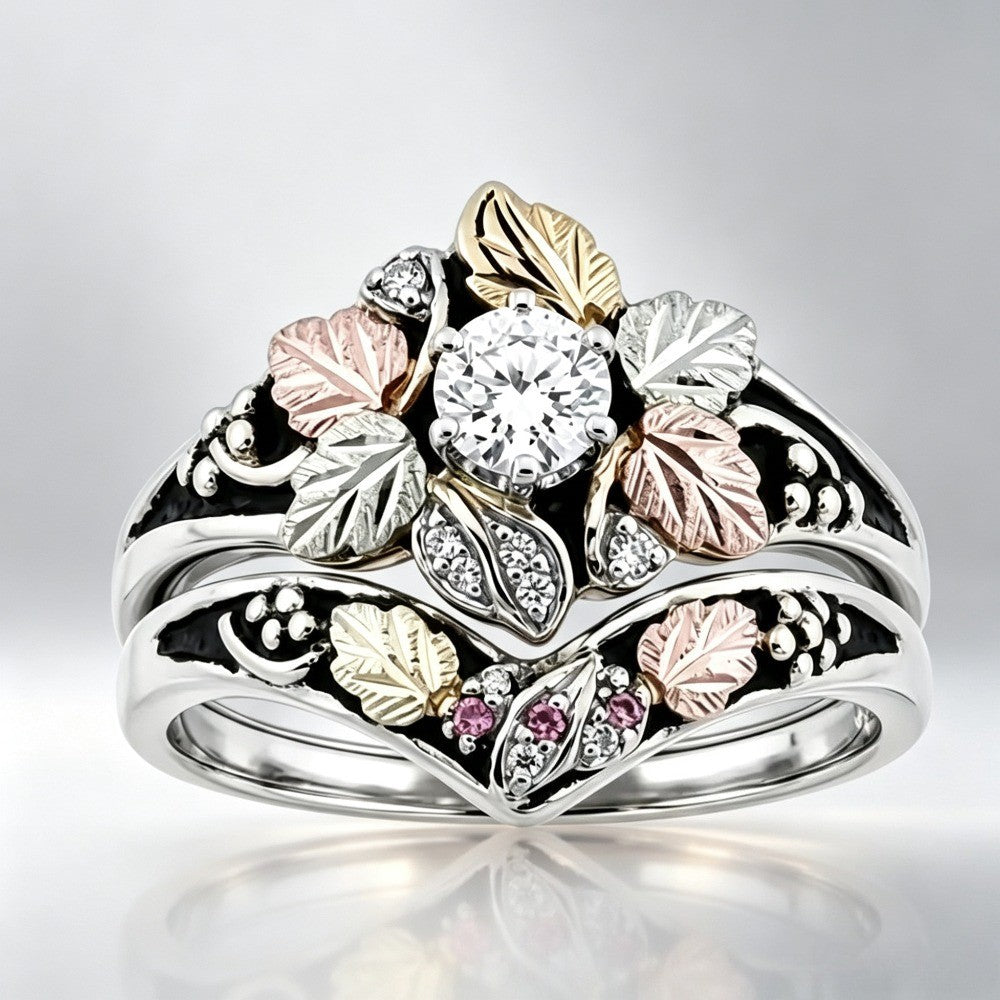 Romantic Tricolor Leaf Stacking Ring Set