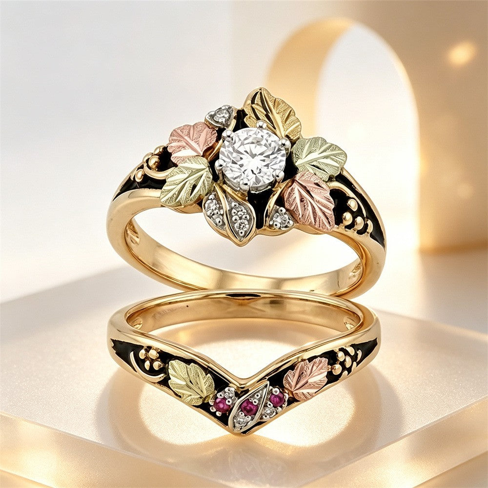 Romantic Tricolor Leaf Stacking Ring Set