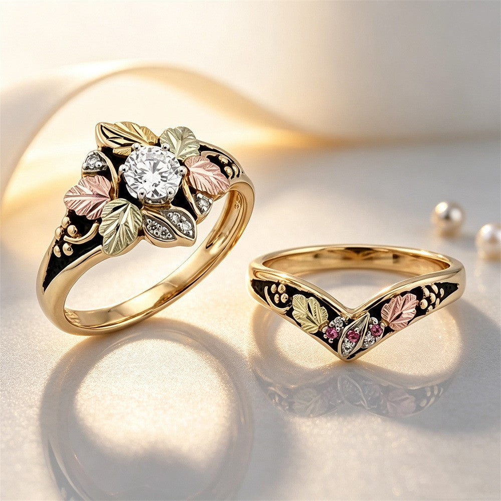Romantic Tricolor Leaf Stacking Ring Set