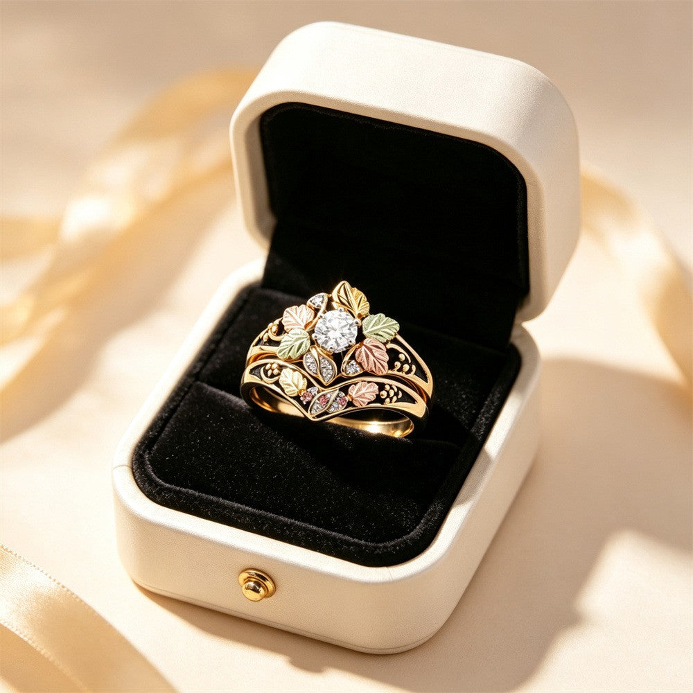 Romantic Tricolor Leaf Stacking Ring Set