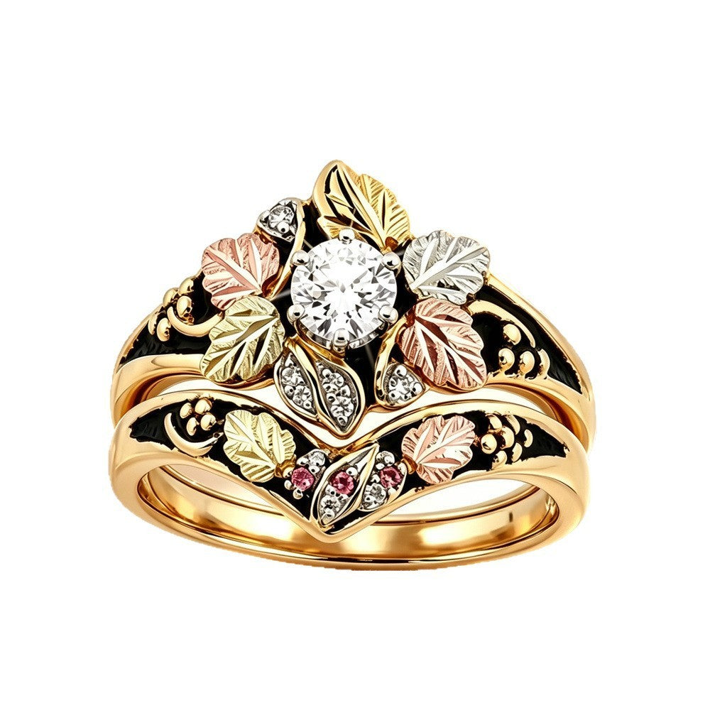 Romantic Tricolor Leaf Stacking Ring Set