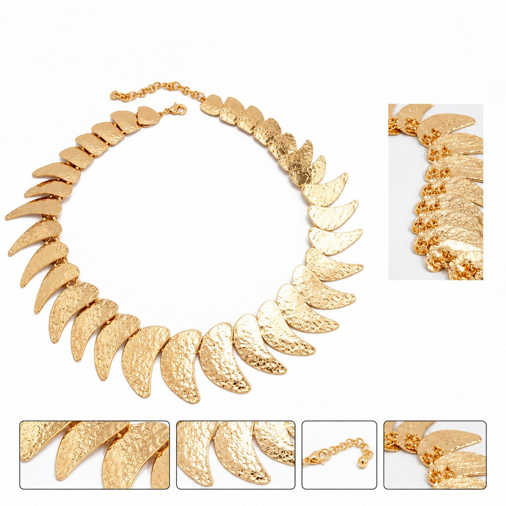 Boho Hammered Crescent Collar Necklace