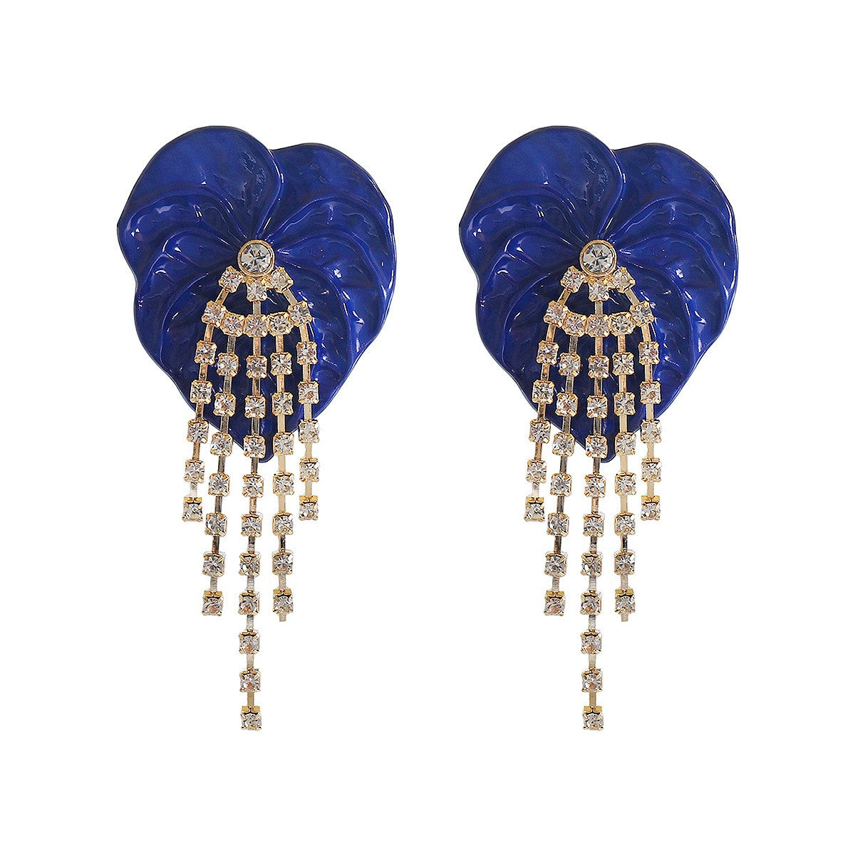 Classy Green Leaf Rhinestone Fringe Earrings