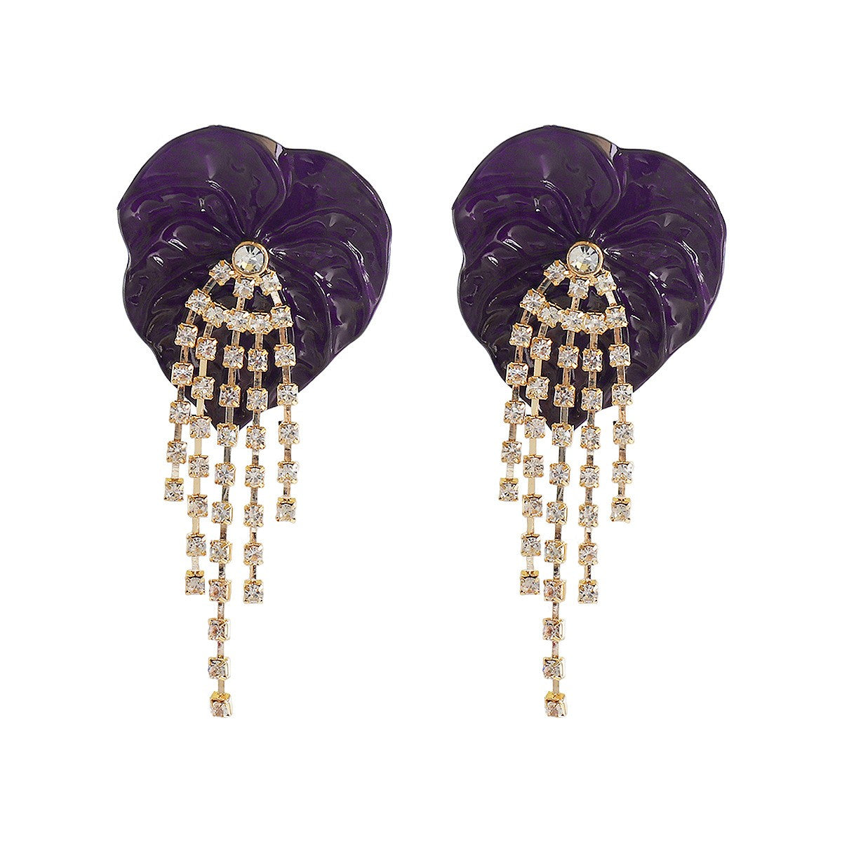 Classy Green Leaf Rhinestone Fringe Earrings