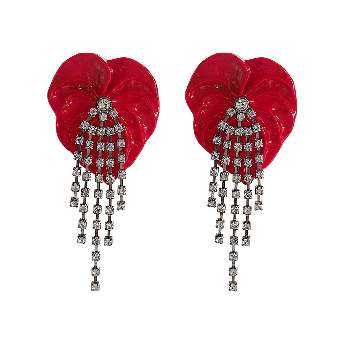 Classy Green Leaf Rhinestone Fringe Earrings