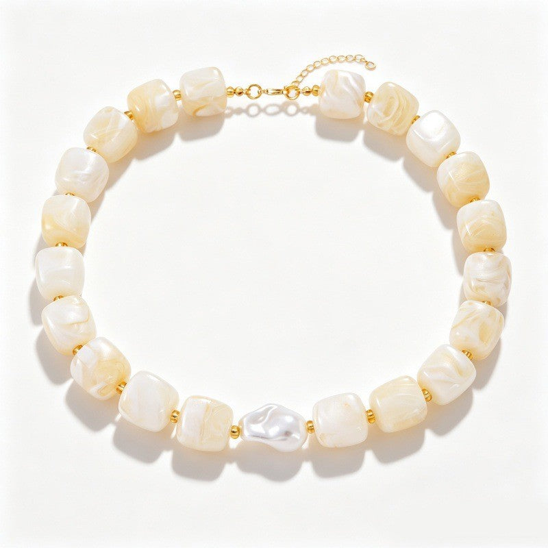 Boho Multicolor Resin Cube & Pearl Necklace