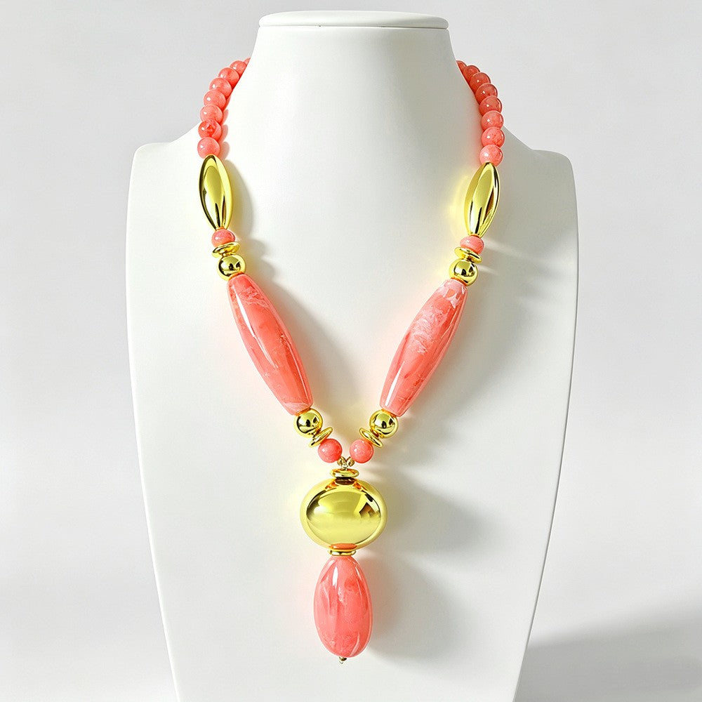 Elegant Green Marbled Acrylic Bead Necklace