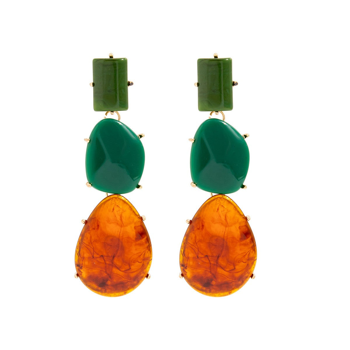 Classy Green Amber Geometric Drop Earrings