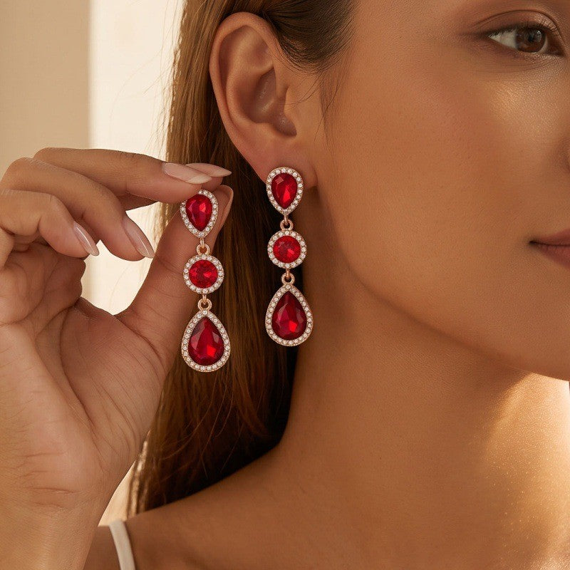 Classy Rhinestone Triple Drop Earrings