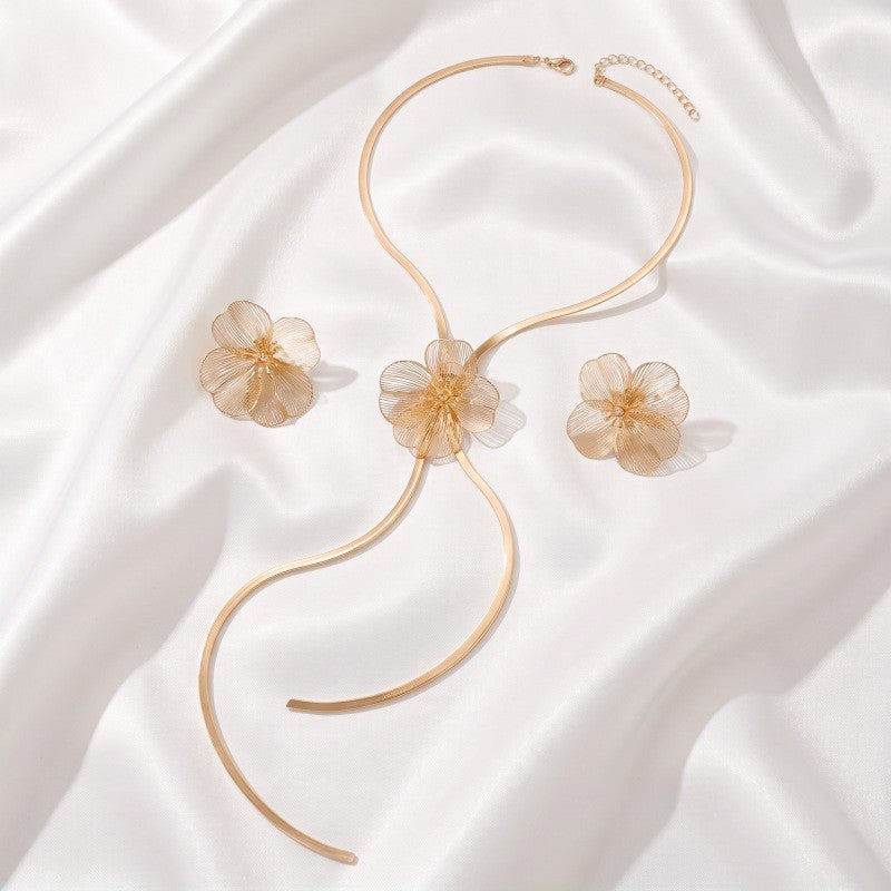 Romantic Floral Lariat Necklace, Ring & Earring Set