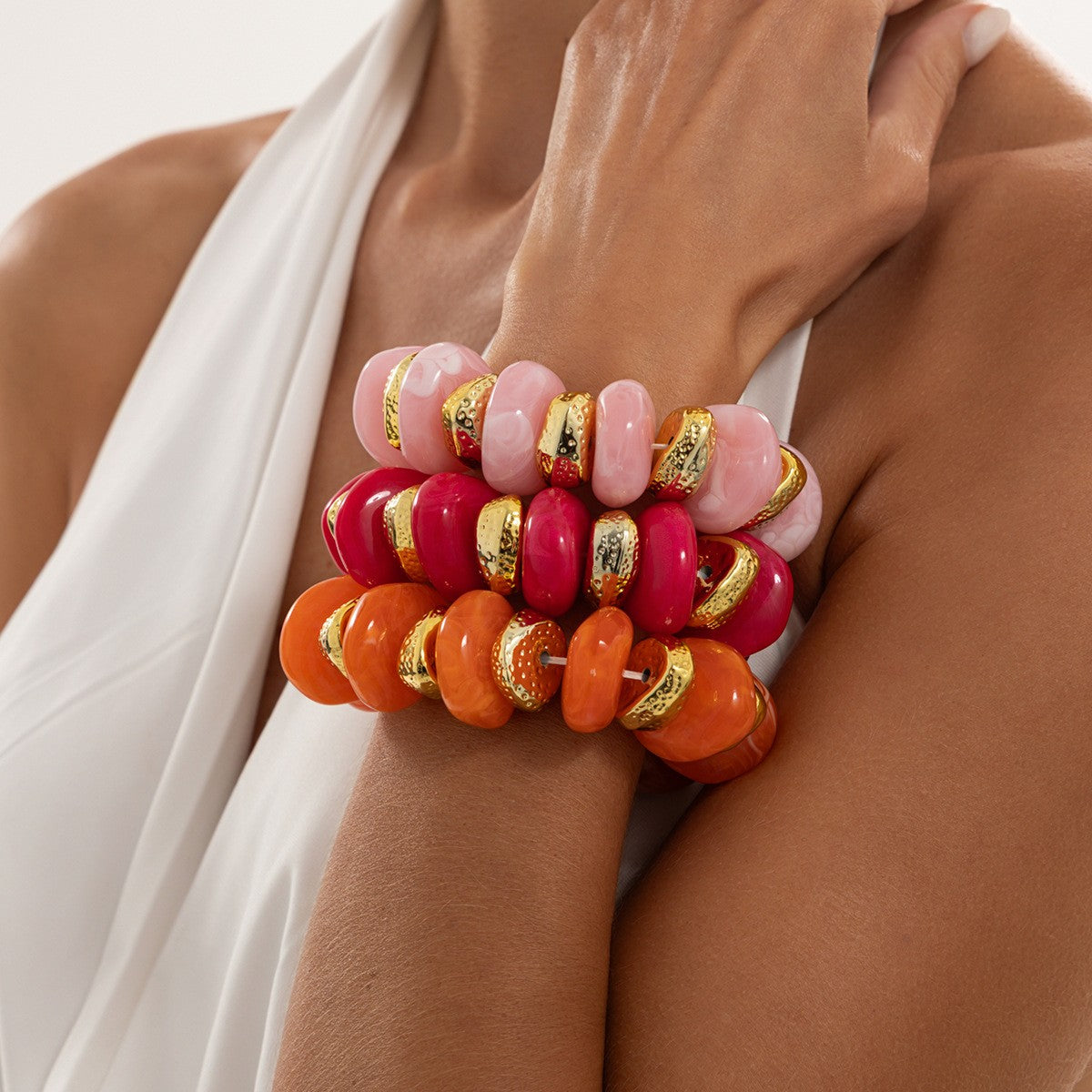 Boho Multicolor Marbled Resin Bracelet Set