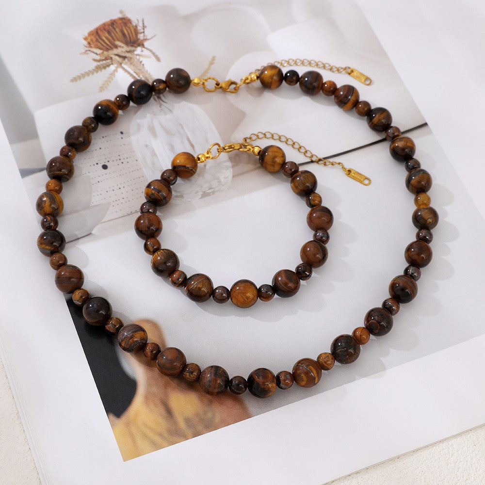 Vintage Tiger Eye Bead Necklace & Bracelet Set