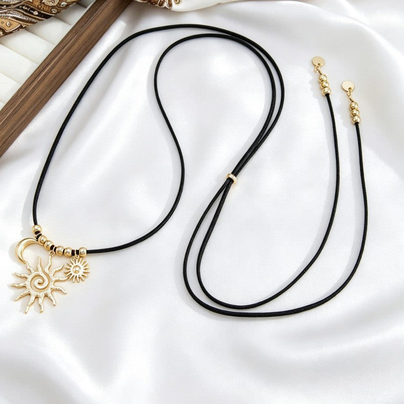Boho Sun Charm Cord Lariat Necklace