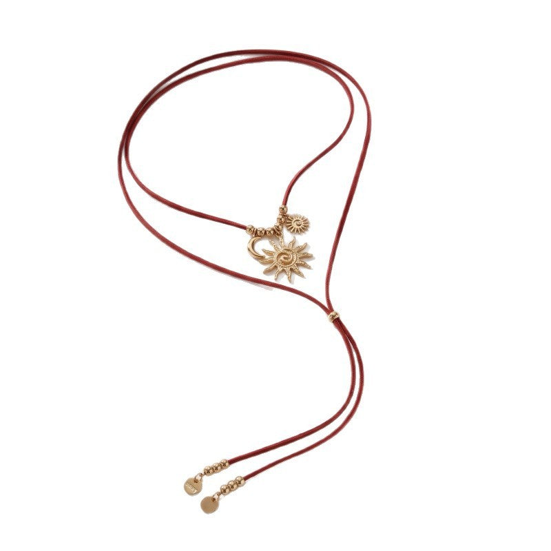 Boho Sun Charm Cord Lariat Necklace