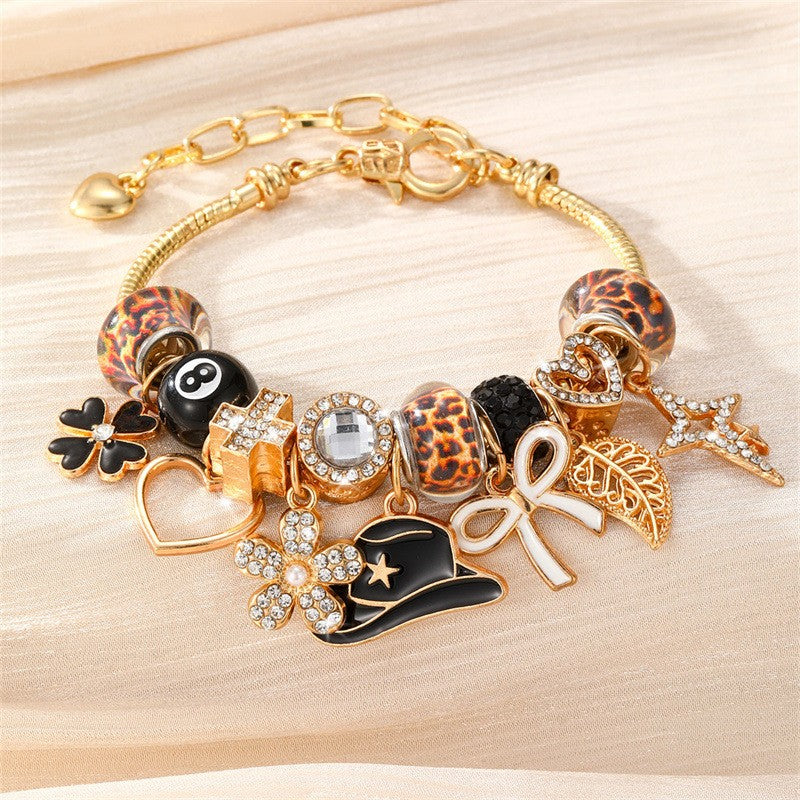 Classy Leopard Print & Bow Charm Bracelet