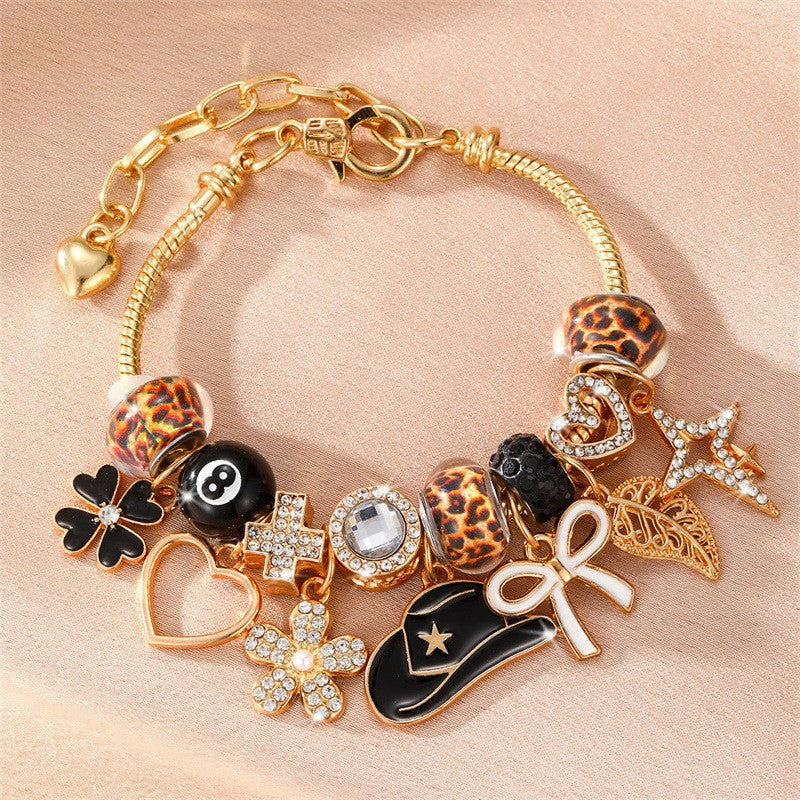 Classy Leopard Print & Bow Charm Bracelet