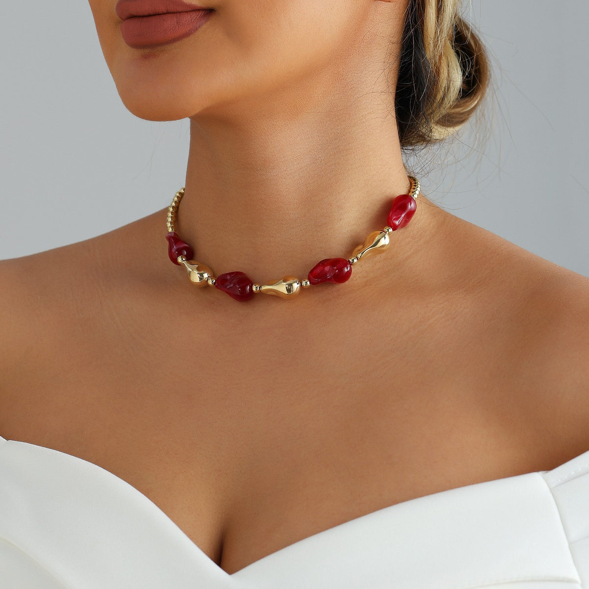 Classy Red Irregular Nugget Necklace