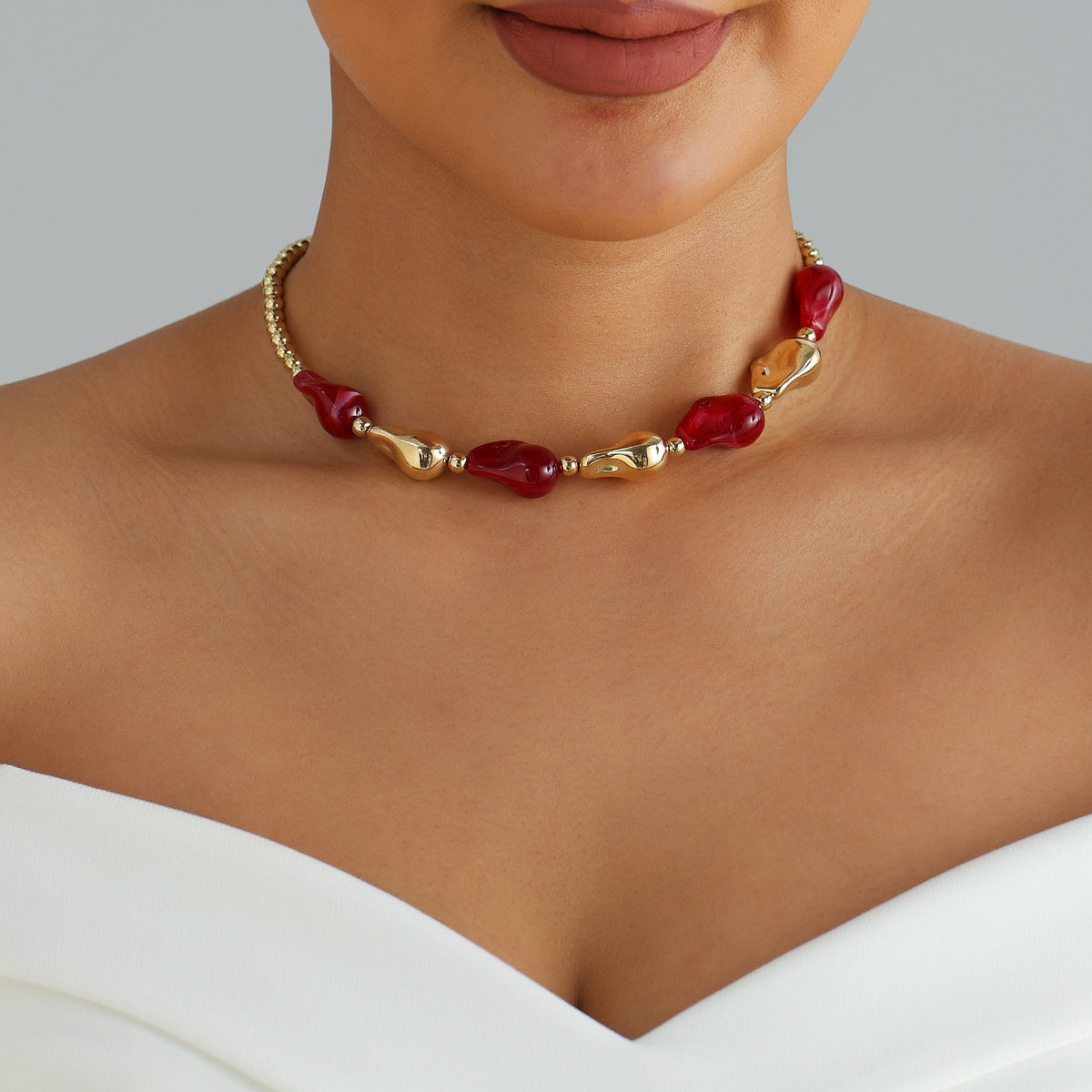 Classy Red Irregular Nugget Necklace