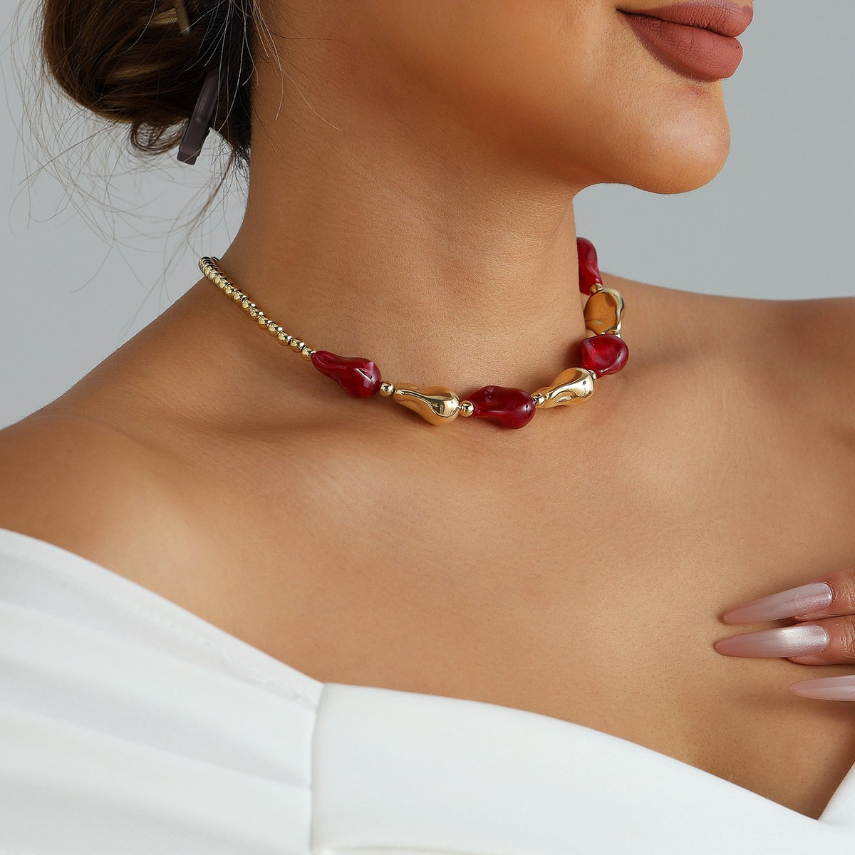 Classy Red Irregular Nugget Necklace