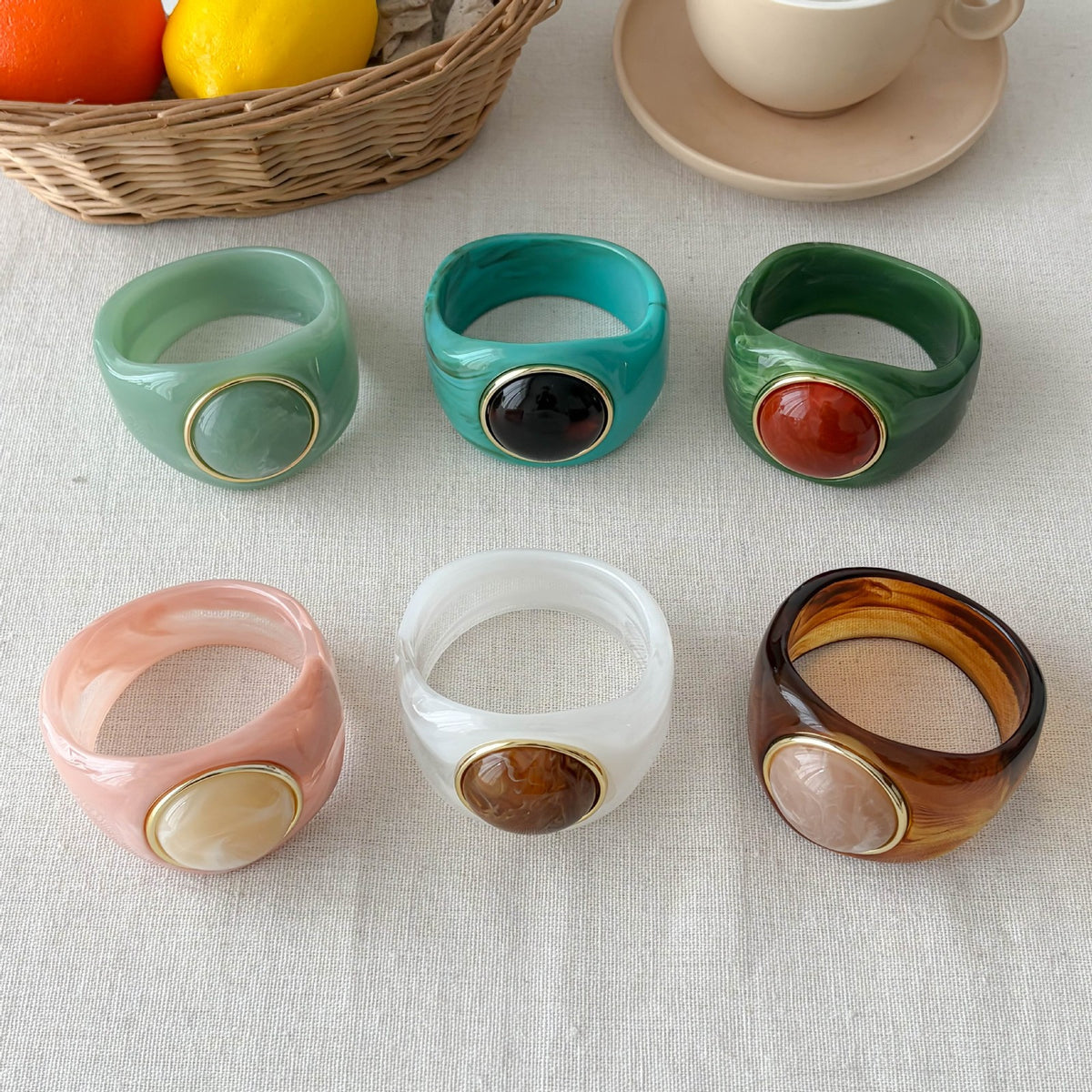 Classy Marbled Geometric Resin Ring