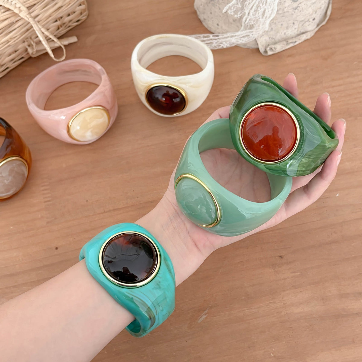 Classy Marbled Geometric Resin Ring