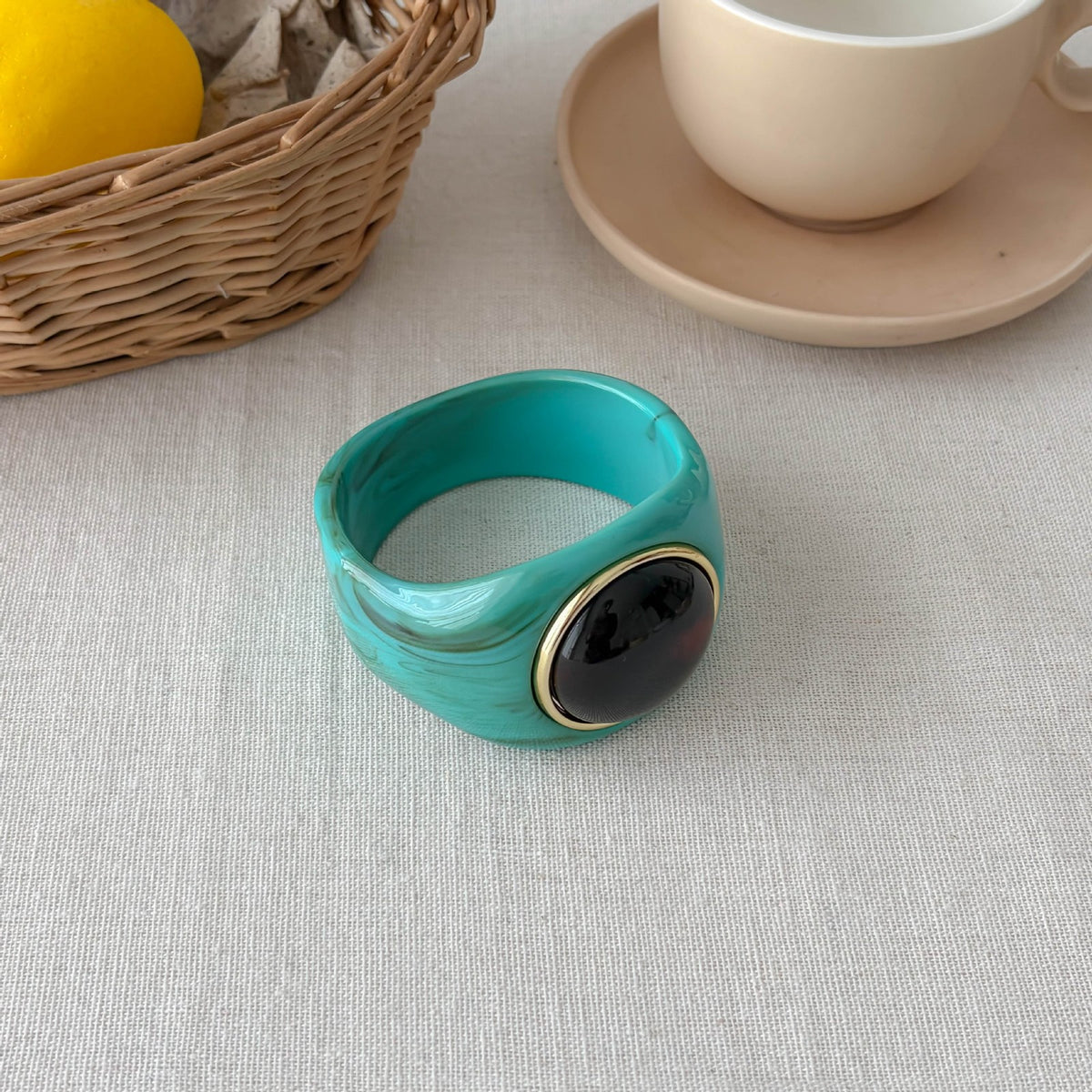 Classy Marbled Geometric Resin Ring